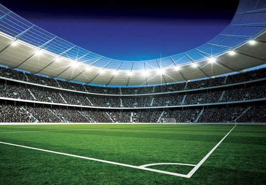 Papier peint photo - Papier Peint Intissé - Terrain de Football dans Stade - Voetbal - Stade de Football - 254 x 184 cm