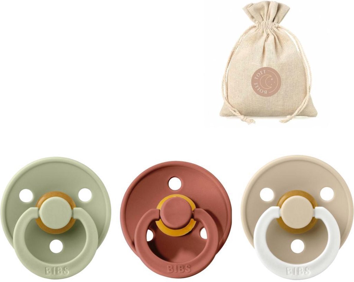 Goedkoopste BIBS spenen T1 met speenzakje - Sage, Woodchuck en Glow in the dark Vanilla - 0 tot 6 maanden