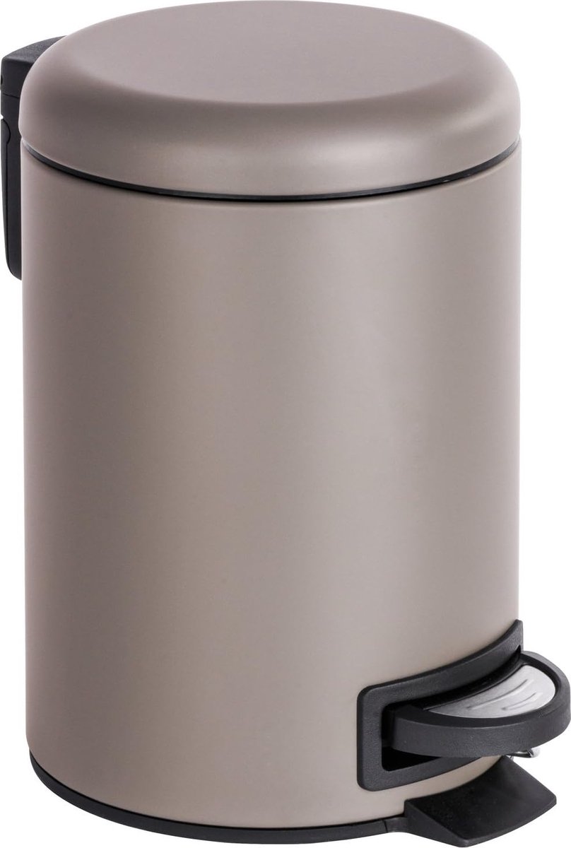 Goedkoopste Cosmetics Leman pedaalemmer, 3 liter, vuilnisbak voor de badkamer, kleine vuilnisbak met geïntegreerde vuilniszakhouder, gemaakt van gelakt staal, 22,5 x 17,1 x 17,1 cm, mat taupe