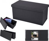 Multifunctionele Opvouwbare Opbergbox - 110L - Zwart - Ruimtebesparende Bewaarbox - Bijzettafel - Kunstleren Bekleding - Ideaal voor Opslag en Zitplaats- Voetenbankje