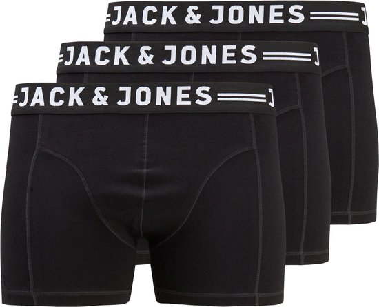 Jack & Jones Plus Size Boxershorts Heren Trunks SENSE 3-Pack Zwart - Maat 3XL - Grote maten