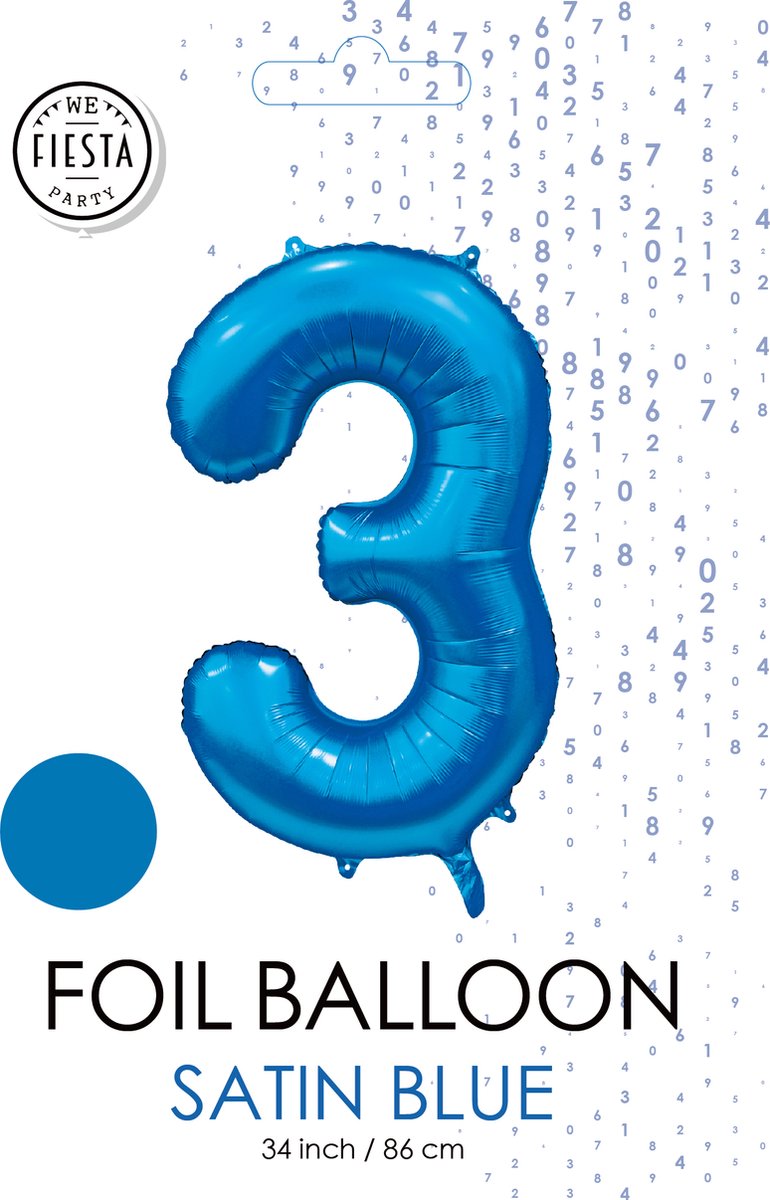 folieballon cijfer 3 mat blauw metallic