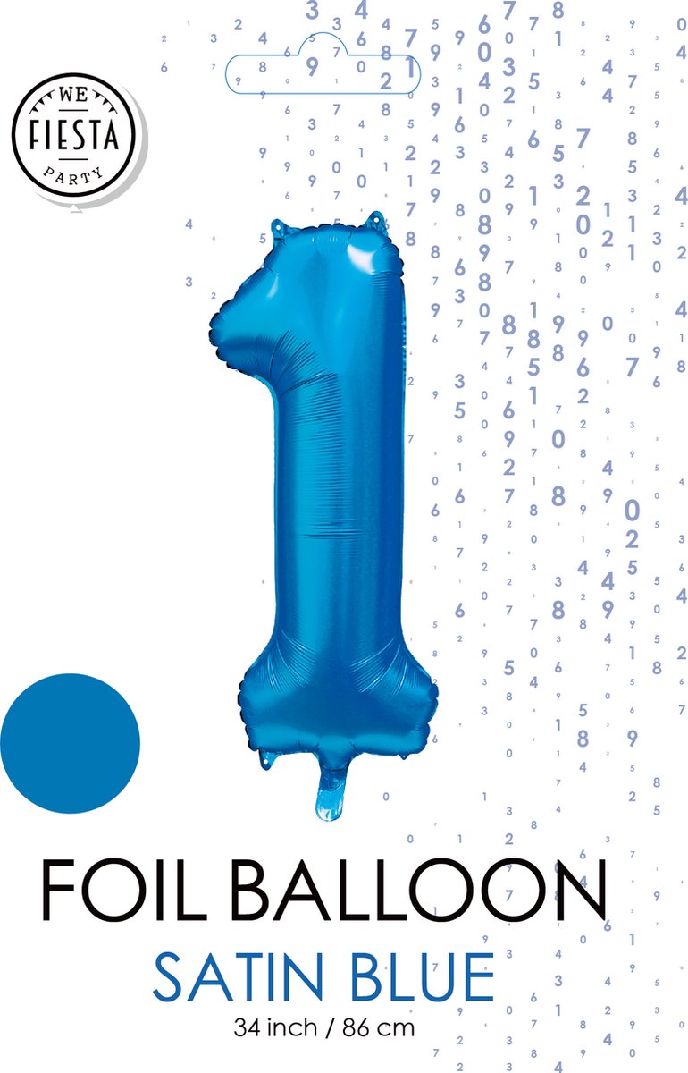 folieballon cijfer 1 mat blauw metallic