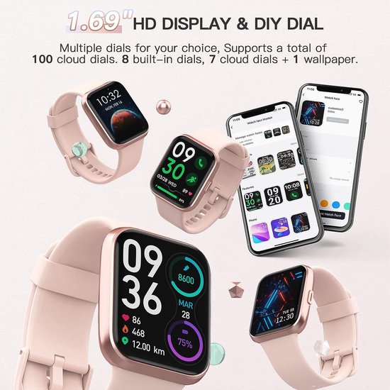Aeac Dames Smartwatch 1 7 Touchscreen Alexa WhatsApp Gezondheidsmonitoring bol