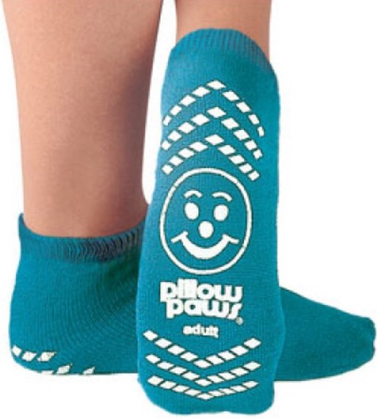 Antislip sokken ziekenhuis voor ouderen, kinderen en volwassenen , Terries - pillow Paws, teal blauw, L (34-38)
