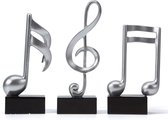 3 stuks decoratieve sculpturen muziek noot figuren vioolsleutel piano standbeeld muzikant geschenk kunst zilver 19 cm