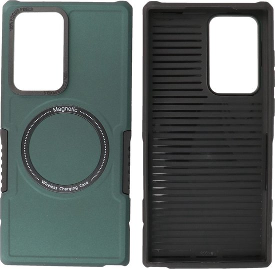 Hoesje Geschikt voor Samsung Galaxy S22 Ultra - MagSafe Hoesje - Shockproof Back Cover - Donker Groen