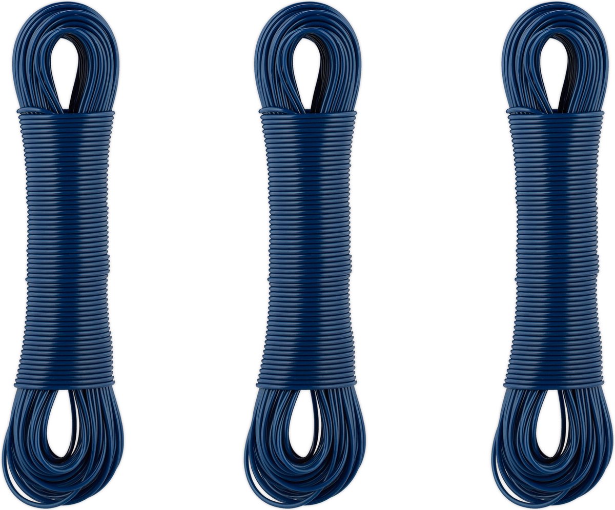 Goedkoopste waslijn - set van 3 - 50 meter - met stalen kern - wasdraad - binnen - buiten