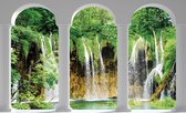Fotobehang - Vlies Behang - 3D Watervallen door de Pilaren gezien - 208 x 146 cm