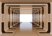 Fotobehang - Vlies Behang - 3D Tunnel naar het Licht - 254 x 184 cm