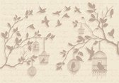 Fotobehang - Vlies Behang - Vogelkooien, Bloemen en Vogels - 208 x 146 cm