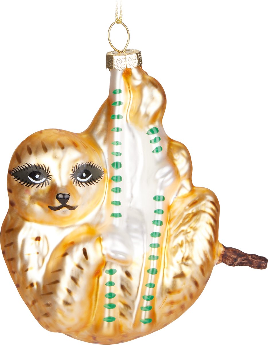 Brubaker Gouden Luiaard - Handgeschilderde Glazen Kerstbal - Handgeblazen Kerstversiering - Grappige Kersthanger - Kerstboom Decoratie - 10,8 cm