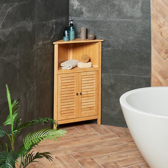 HOMCOM Mueble bajo lavabo de bambú, mueble de almacenamiento para baño con 2 puertas correderas, 60 x 30 x 60 cm, madera natural