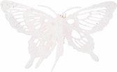 Cosy & Trendy Kerstboomversiering witte glitter vlinder op clip 15 cm