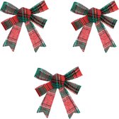 Feeric christmas kerstornamenten strikjes - 3x -rood/groen -12 cm- strikjes