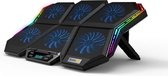 Cosmic Byte Meteoroid RGB-laptopkoelpad met 6 ventilatoren voor laptops tot 17 inch (zwart/blauw) Verstelbare hoogte | Instelbare ventilatorsnelheid | Biedt effectieve bescherming | Uitstekend koeleffect