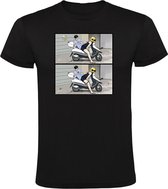 Gezichtsbesdrog met man en vrouw Heren T-shirt - scooter - helm - optische illusie - denken - verbeelding - humor - grappig