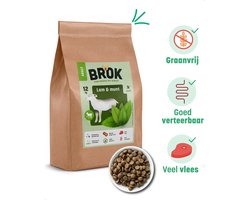 BROK Hondenvoeding - Lam & Munt - 12 KG Graanvrij Hondenvoer - BROK voor Volwassen Honden - Gezonde Hondenvoeding - Licht Verteerbaar Hondenvoer - Hondenbrokken Met Veel Vlees - Premium Hondenvoer