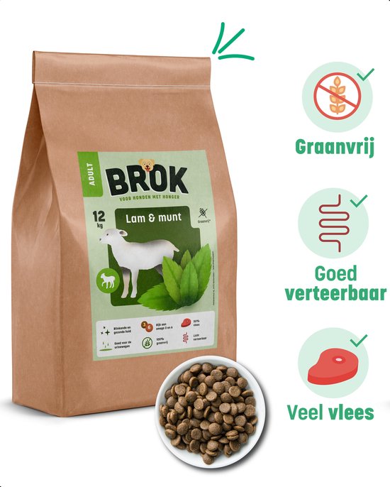 BROK - Graanvrije hondenbrokken - Lam & munt - 12kg