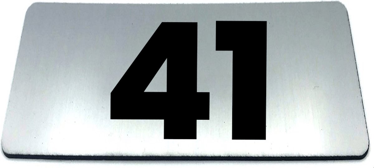 Nummerplaatje 41 - 80 x 50 x 1,6 mm - RVS-look geborsteld - Incl. 3M-tape | Nummerbordje - Deur en kamernummer - brievenbusnummers - Gratis verzending - 5 jaar garantie | Gratis Verzending