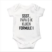 Soft Touch Rompertje met tekst - Papa en ik kijken formule 1 | Baby rompertje met leuke tekst | | kraamcadeau | 0 tot 3 maanden | GRATIS verzending