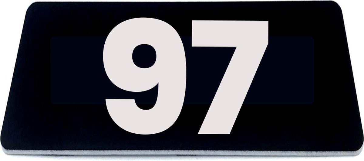 Nummerplaatje 97 - 80 x 50 x 1,6 mm - Zwart/wit - incl. 3M-tape | Nummerbordje - Deur en kamernummer - brievenbusnummers - Gratis verzending - 5 jaar garantie | Gratis Verzending