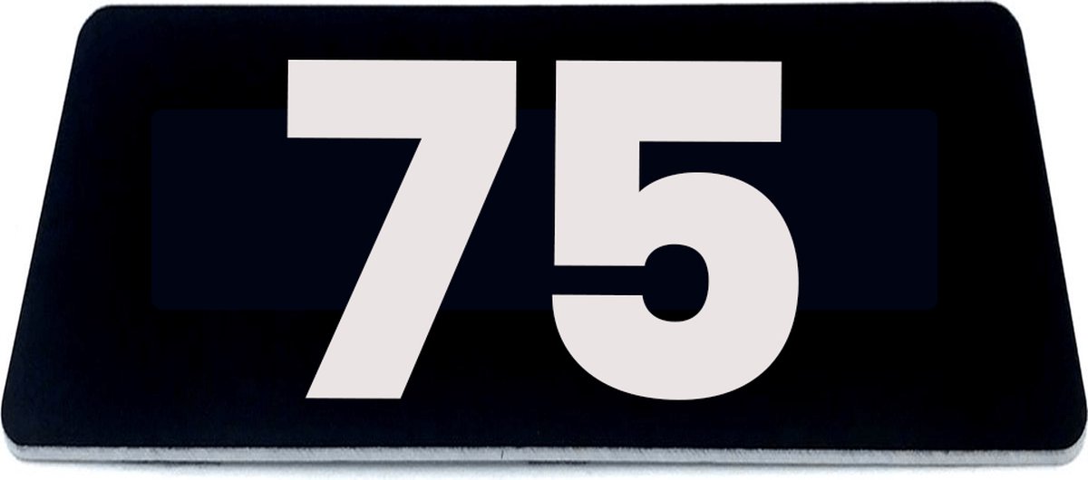 Nummerplaatje 75 - 80 x 50 x 1,6 mm - Zwart/wit - incl. 3M-tape | Nummerbordje - Deur en kamernummer - brievenbusnummers - Gratis verzending - 5 jaar garantie | Gratis Verzending