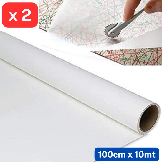 2 ROLLEN PATROONPAPIER van Hoge Kwaliteit, 30gr/m² kleur wit - 10 meter x 1 meter - Nederlandse Kwaliteit , van Accessoires Leduc
