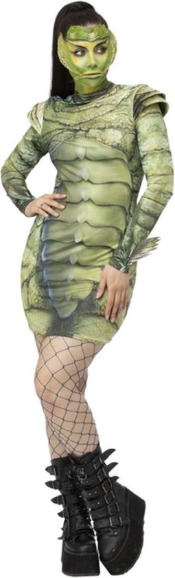 Smiffy's - Mummie Kostuum - Het Monster Van De Amazone - Vrouw - Groen, Grijs - Small - Halloween - Verkleedkleding
