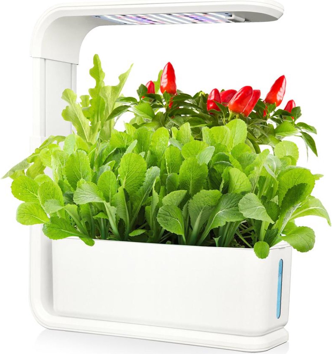 Kruidenpotje met ledlampjes voor 3 planten Verstelbare hoogte Wit GARDENIO L 30 cm x H 34 cm x D 8.9 cm