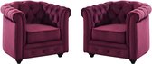 Bol.com Set van 2 fauteuils CHESTERFIELD - Fluweel paars L 85 cm x H 72 cm x D 78 cm aanbieding