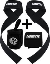 Lionetic Bandes de poignet + sangles de levage – Pour dynamophilie, crossfit et Fitness – Noir (2 paires)