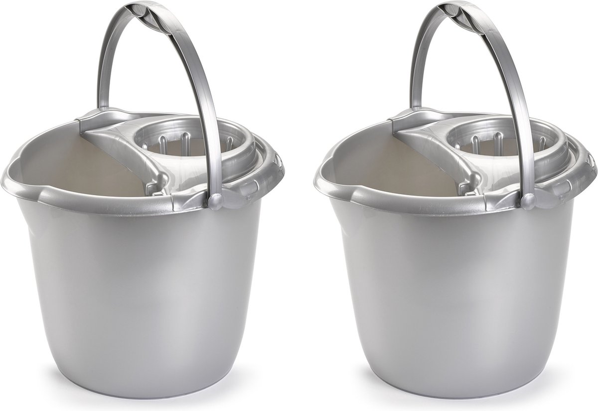 Goedkoopste PlasticForte Dweilemmer - 2x stuks - 15 liter - zilver grijs - mopemmer - 38 cm