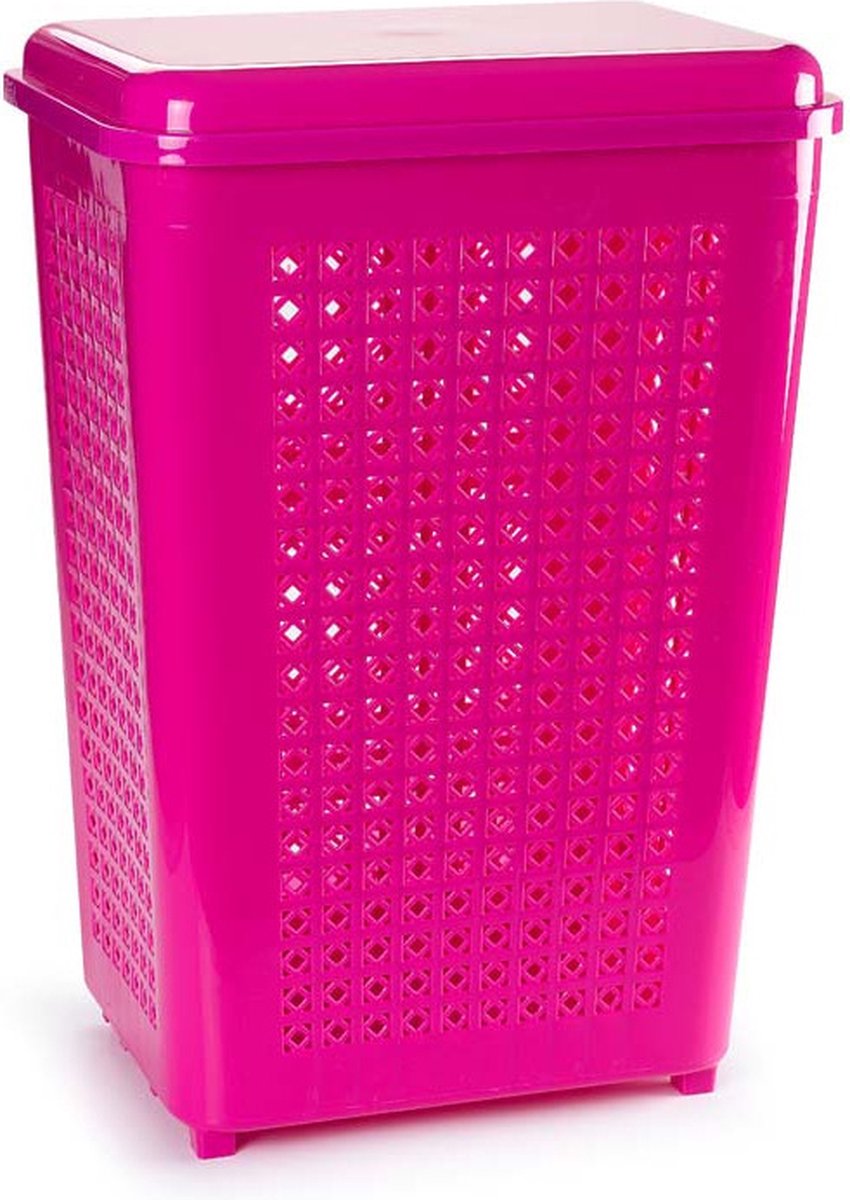 Goedkoopste Wasmand met deksel - 50 liter - roze - kunststof - 41 x 31 x 61 cm - grote wasmanden