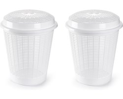 PlasticForte Wasmand met deksel - Set van 2x stuks - 50 liter - wit - rond - D45 x H57 cm - opbergmand
