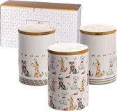 Pots de conservation en céramique avec couvercle en bois - avec motif chien - bocaux de conservation pour les amoureux des chiens et les propriétaires de chiens - superbe décoration de cuisine - grand - 1,2 l - lot de 3