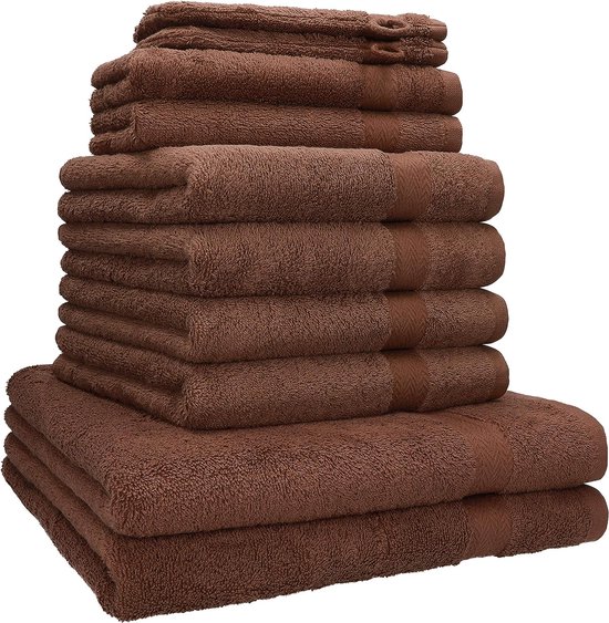 10-delige handdoekenset in 100% gemiddeld catoen; twee douchehanddoeken, vier handdoeken, twee gastendoekjes, twee washandjes