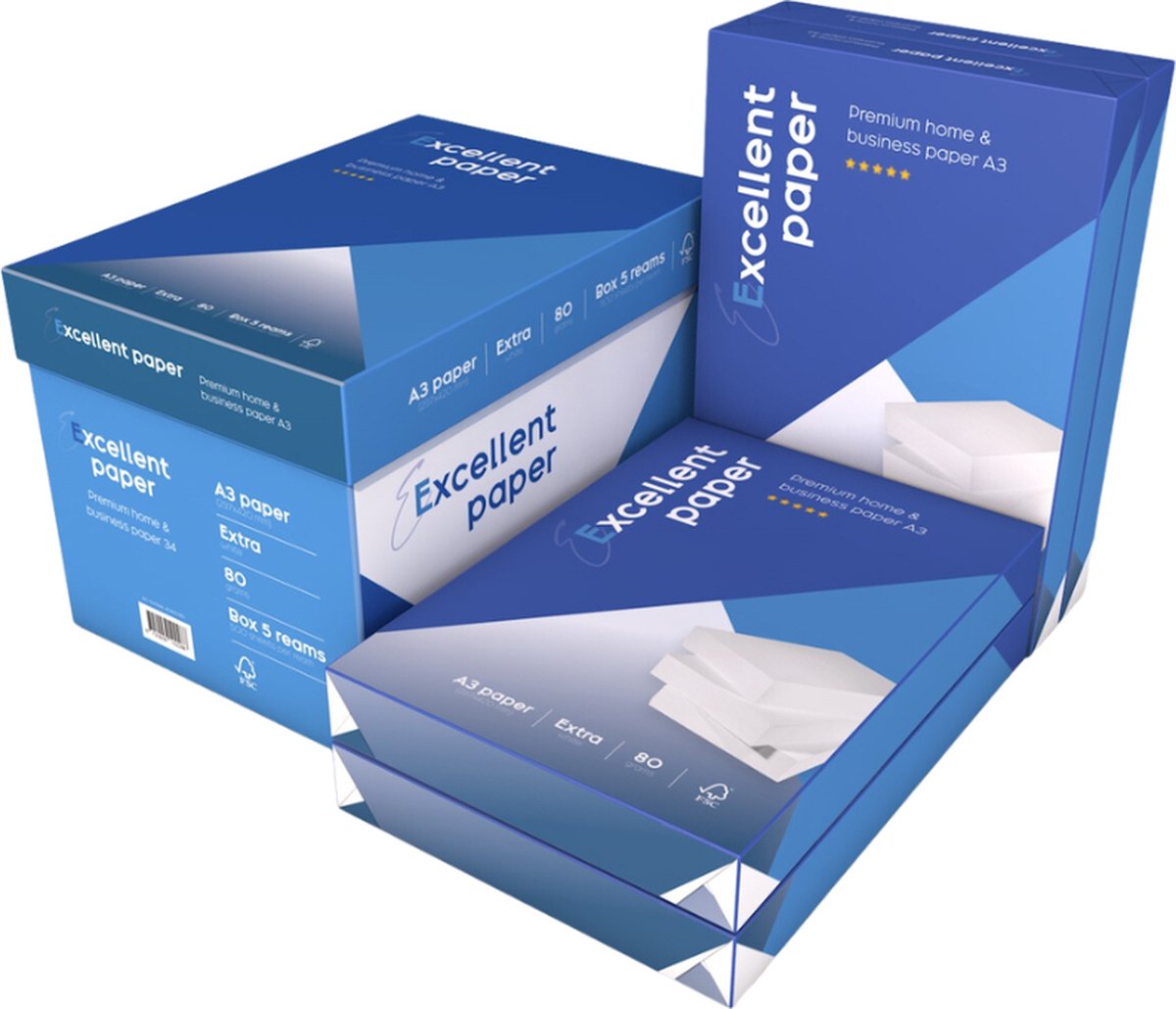 Excellent A3 Printpapier – 80 grams – 1 Doos 5 Pakken van 500 Vellen – Hoogwaardig Kopieerpapier