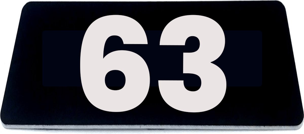 Nummerplaatje 63 - 80 x 50 x 1,6 mm - Zwart/wit - incl. 3M-tape | Nummerbordje - Deur en kamernummer - brievenbusnummers - Gratis verzending - 5 jaar garantie | Gratis Verzending