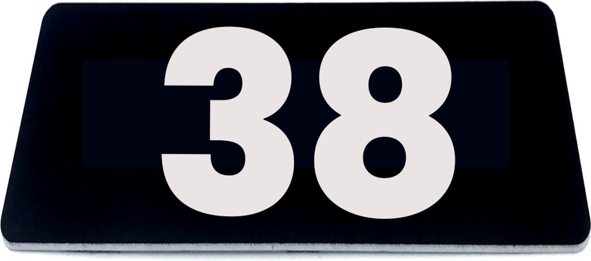 Nummerplaatje 38 - 80 x 50 x 1,6 mm - Zwart/wit - incl. 3M-tape | Nummerbordje - Deur en kamernummer - brievenbusnummers - Gratis verzending - 5 jaar garantie | Gratis Verzending