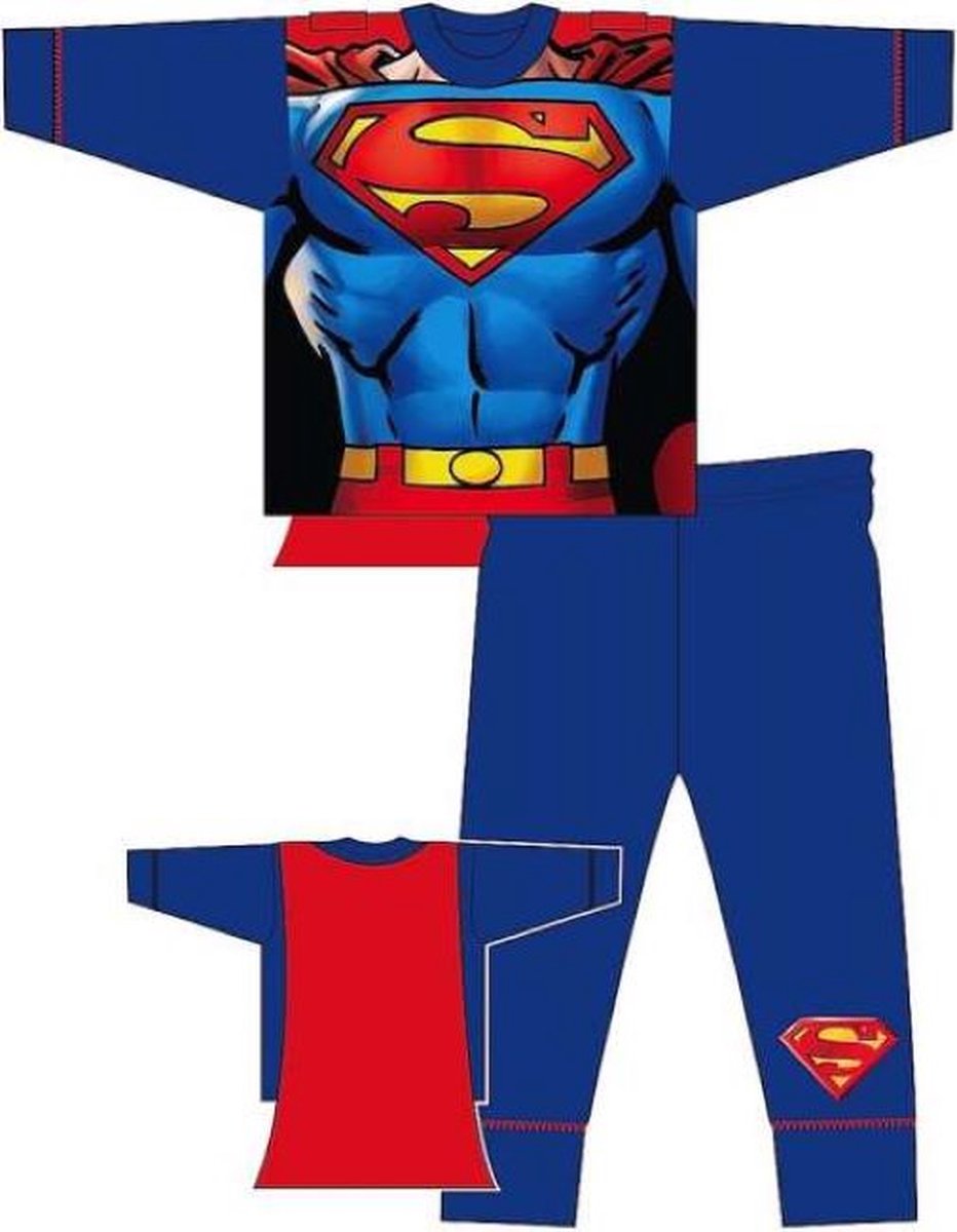 Superman pyjama met cape - rood / blauw - Super-Man pyama - maat 128