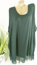 Tuniek lange top van viscose kleur olijf groen met kant grote maten 60 62 64