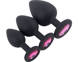 Banoch | Buttplug set Penumbra | zwart siliconen | diamant steen | roze