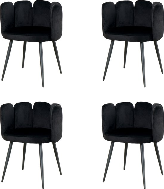 Nuvolix velvet eetkamerstoelen met armleuning set van 4 "Seoul" - stoel met armleuningen - eetkamerstoel - velvet stoel - zwart
