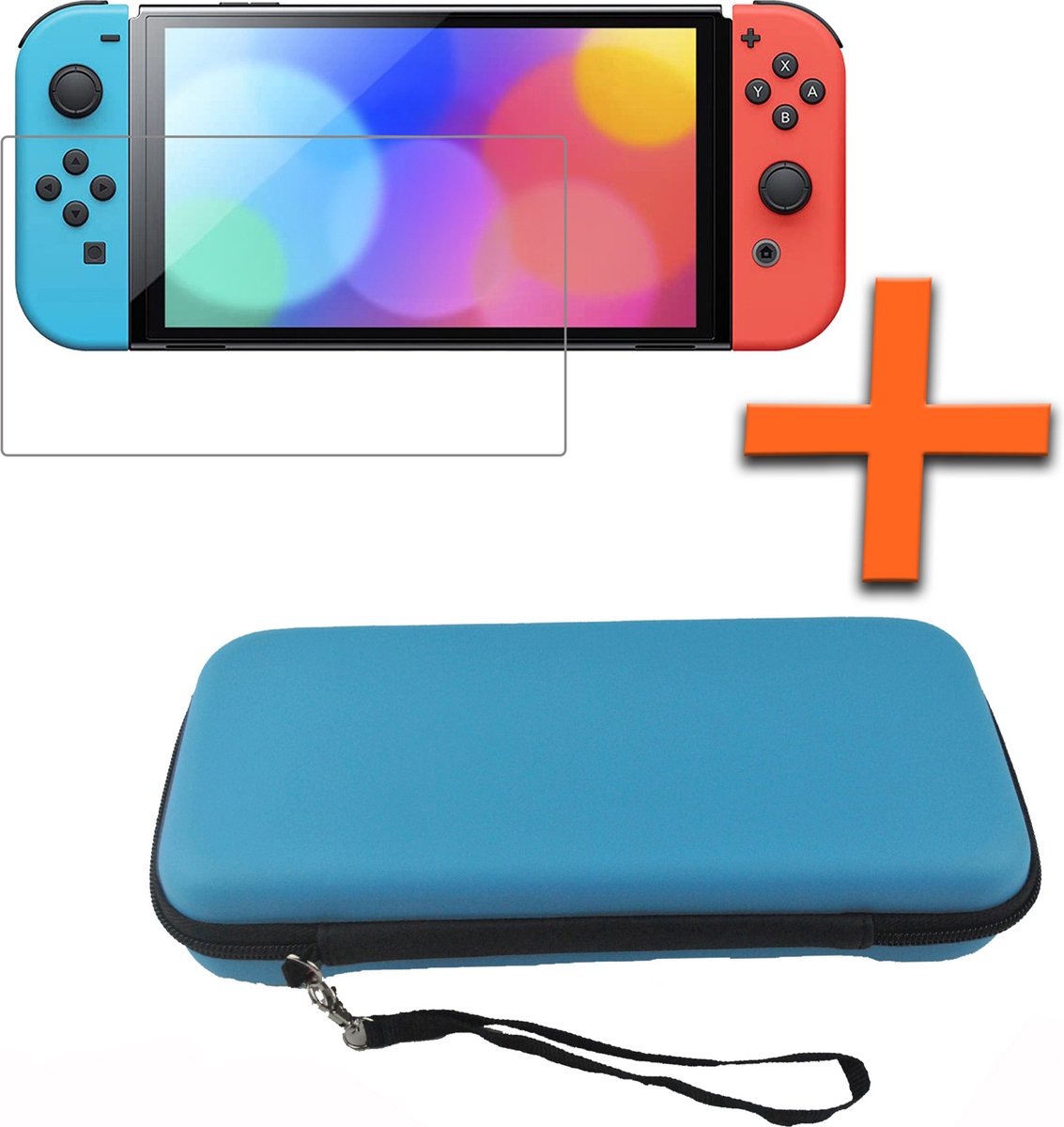 Hoesje Geschikt voor Nintendo Switch OLED Hoes Bescherm Case Hardcover Polsbandje Met Screenprotector - Hoes Geschikt voor Nintendo Switch OLED Case - Blauw