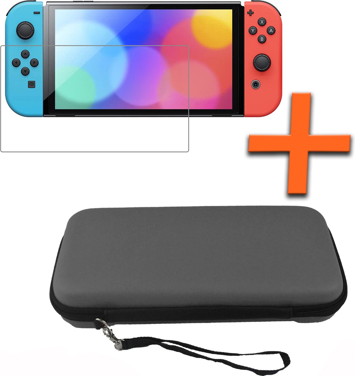 Hoesje Geschikt voor Nintendo Switch Hoes Bescherm Case Hardcover Polsbandje Met Screenprotector - Hoes Geschikt voor Nintendo Switch Case - Grijs