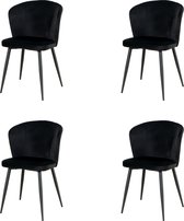 Nuvolix velvet eetkamerstoelen set van 4 "Toronto" - eetkamerstoel - velvet stoel - zwart