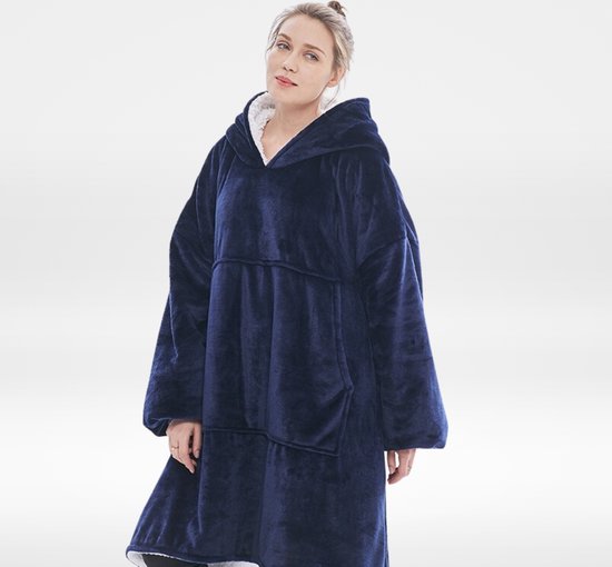 Pazzo Goods - Premium Hoodie Deken – Donkerblauw - Fleece Deken met Mouwen – XXL Hoodie Blanket - Pazzo Goods