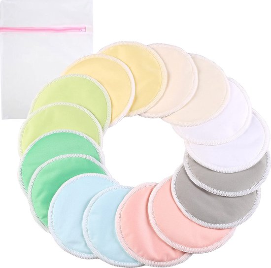  - YONO Zoogcompressen Wasbaar Bamboe - Borstcompressen Anti Slip en Extra Absorberend - Dag en Nacht - Inclusief Waszakje - 16 stuks