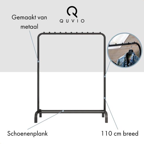 QUVIO Kledingrek met leggedeelte voor schoenen / Hoogte 150cm / Kledingstandaard met schoenenrek - Zwart